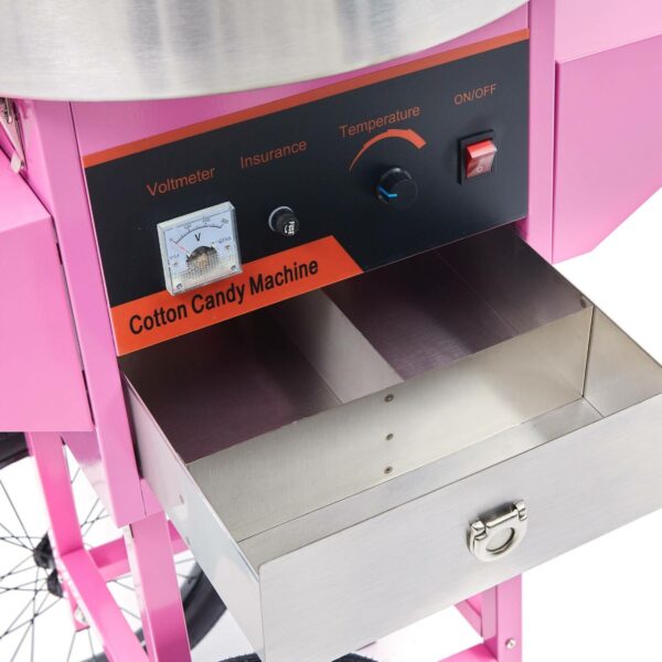 Mobilný stroj na cukrovú vatu 1000W s miskami (ružový) - Image 4