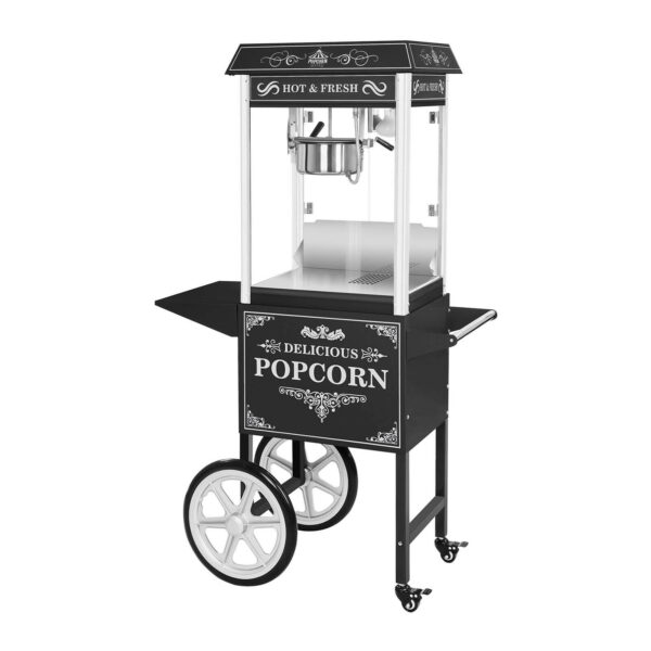 Stroj na popcorn s vozíkom 1600W (čierny retro dizajn)