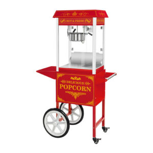Stroj na popcorn s vozíkom 1600W (červený retro dizajn)