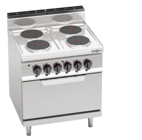 Electric cooker with 4 round hotplates (10.4 kW) + electric convection oven (7.5 kW)