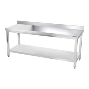 Nerezový pracovný stôl s lemom - 180 x 60 cm - so základnou policou