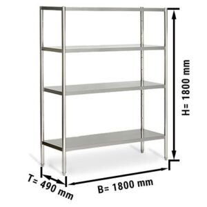 Nerezový regál - 1,8 x 0,5 m - so 4 policami (NASTAVITEĽNÉ)