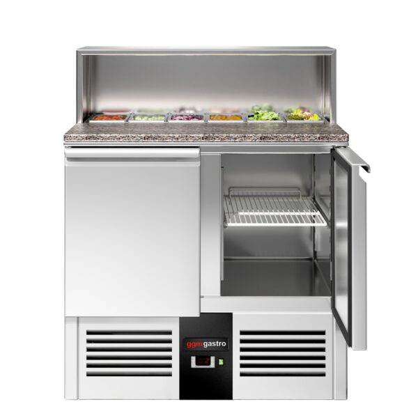 Pizza chladiaci stôl s chladiacou vitrínou 0,9x0,7 M / 2 dvere  (S vrchnou časťou z nehrdzavejúcej ocele a žulovou doskou - pre 5x GN 1/6) - Image 6
