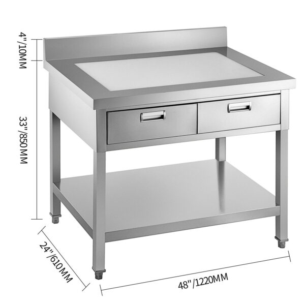 Nerezový stôl s lemom 120x60 a 2 zásuvkami - Image 5