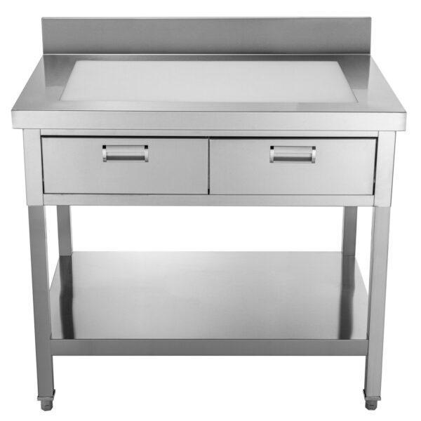 Nerezový stôl s lemom 120x60 a 2 zásuvkami - Image 6
