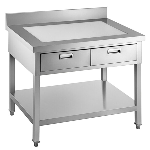 Nerezový stôl s lemom 120x60 a 2 zásuvkami - Image 3