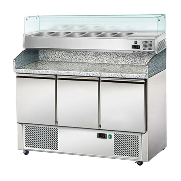 Chladiaci stôl na šaláty / pizzu s vitrínou 1,4 x 0,7 m - s 3 dverami - Image 4