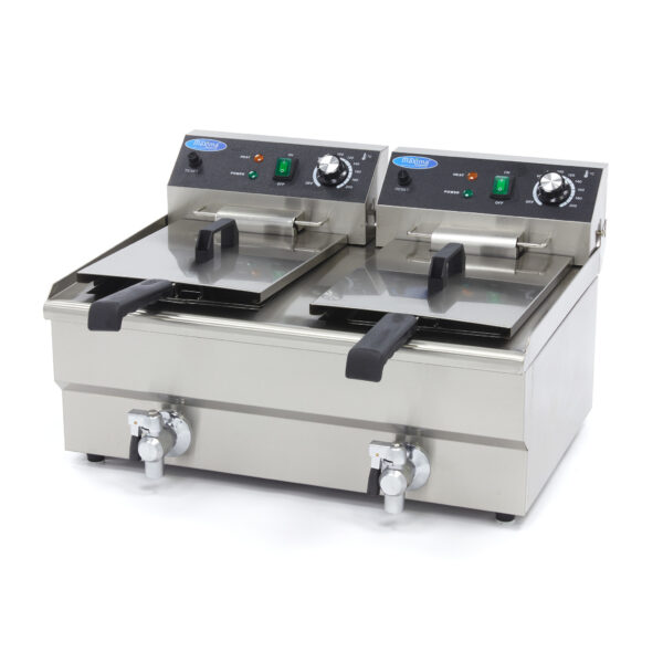 Elektrická fritéza s kohútikom – 2×13 l | Maxima 09365231
