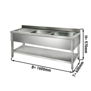 Nerezový dvojdrez  -  1,6x 0,6 - 2 umývadlá vpravo - D 40 x Š 40 x H 25 cm