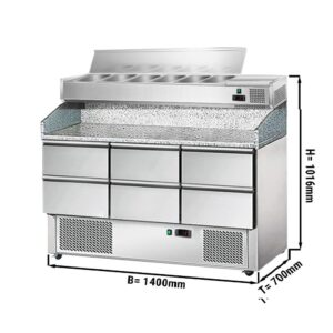 Chladiaci pult na pizzu ECO - 1,4 x 0,7 m - so 6 zásuvkami a vitrínou s nerezovým vekom