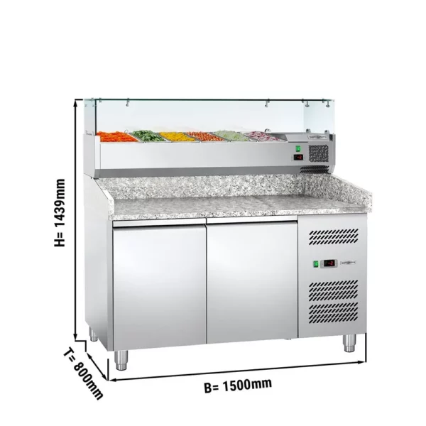 Chladiaci stôl na pizzu ECO - - 1,5 x 0,8 m - s 2 dverami (6x 1/3 GN so sklenenou doskou) - Image 6