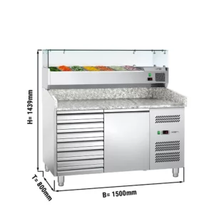 Chladiaci stôl na pizzu ECO - 1,5 x 0,8 m - s 1 dvierkami a 7 zásuvkami