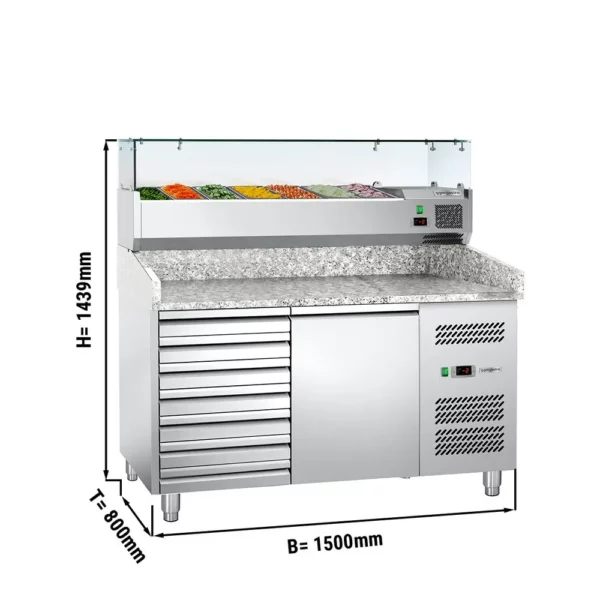 Chladiaci stôl na pizzu ECO - 1,5 x 0,8 m - s 1 dvierkami a 7 zásuvkami (6x 1/3 GN so sklenenou doskou) - Image 8