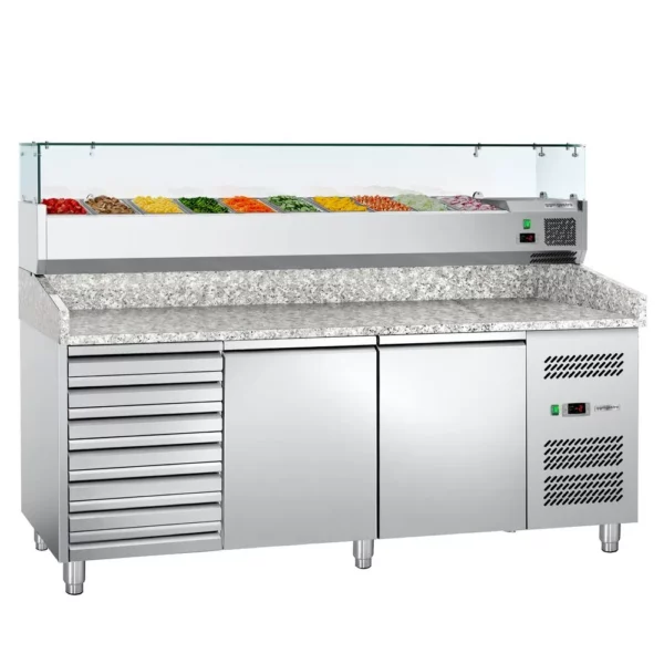 Chladiaci stôl na pizzu ECO - 2000x800mm - s 2 dvierkami a 7 zásuvkami - vrátane chladiacej vitríny - 9x GN 1/3 - Image 5