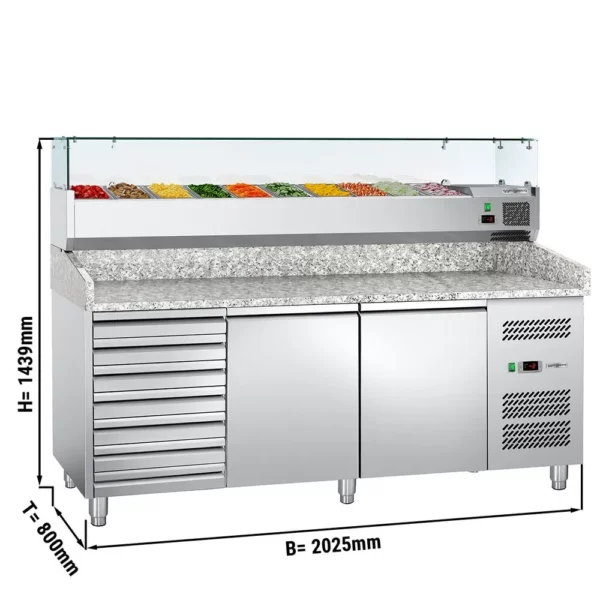 Chladiaci stôl na pizzu ECO - 2000x800mm - s 2 dvierkami a 7 zásuvkami - vrátane chladiacej vitríny - 9x GN 1/3 - Image 8