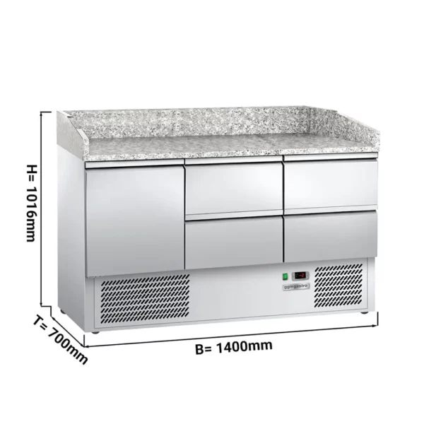 Chladiaci stôl na pizzu ECO žulová doska  - 1,4 x 0,7 m - s 1 dvierkami a 4 zásuvkami 1/2 - Image 2