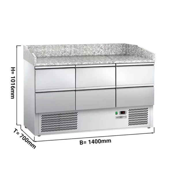 Chladiaci stôl na pizzu ECO žulová doska  - 1,4 x 0,7 m - so 6 zásuvkami 1/2