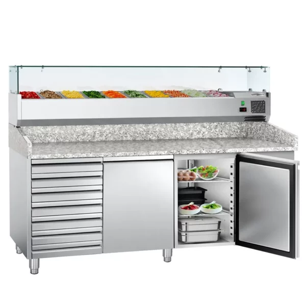 Chladiaci stôl na pizzu ECO - 2000x800mm - s 2 dvierkami a 7 zásuvkami - vrátane chladiacej vitríny - 9x GN 1/3 - Image 7