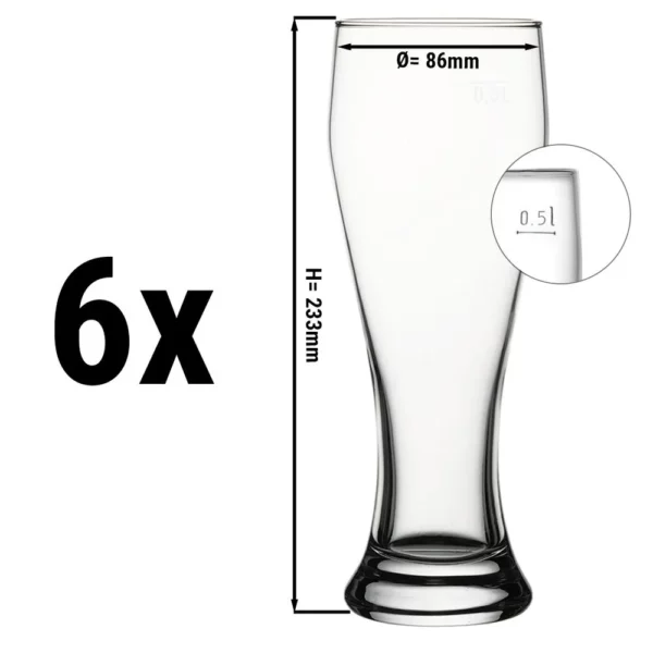 Pohár na pivo - 665 ccm - ciachovaný na 0,5 L (sada 6 kusov)