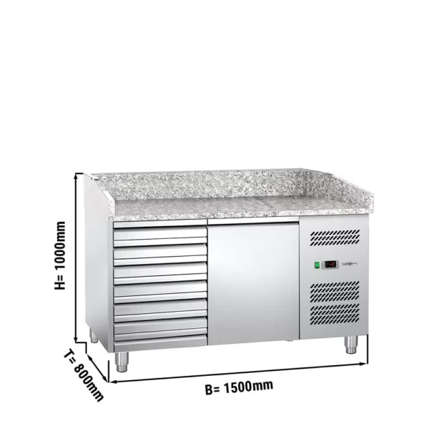 Chladiaci stôl na pizzu so žulovou doskou  - 1,5 x 0,8 m - s 1 dvierkami a 7 neutrálnymi zásuvkami - Image 7