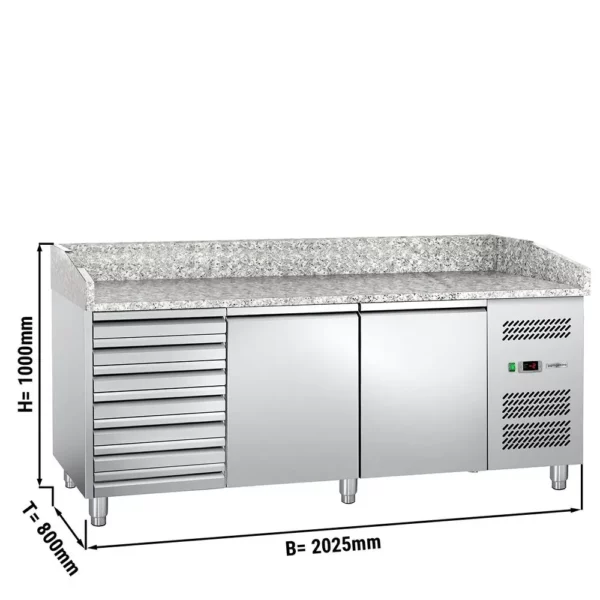 Chladiaci stôl na pizzu so žulovou doskou  -2,0 x 0,8 m -s 2 dvierkami a 7 neutrálnymi zásuvkami - Image 7
