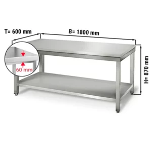 Nerezový pracovný stôl  - 180 x 60 cm - so základnou policou ATK186