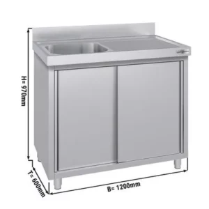Nerezová drezová skrinka ECO - 1200x600mm - 1 umývadlo ľavé - Š500xH400xV250mm