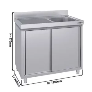 Nerezová drezová skrinka ECO - 1200x600mm - 1 umývadlo pravé - Š500xH400xV250mm