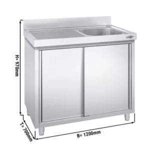 Nerezová drezová skrinka ECO - 1200x700mm - 1 umývadlo pravé - Š500xH500xV300mm