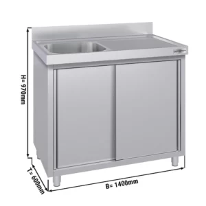 Nerezová drezová skrinka ECO - 1400x600mm - 1 umývadlo ľavé - Š500xH400xV250mm