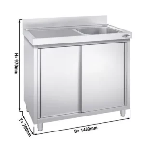 Nerezová drezová skrinka ECO - 1400x700mm - 1 umývadlo pravé - Š600xH500xV300mm