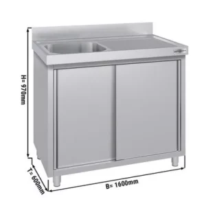 Nerezová drezová skrinka ECO - 1600x600mm - 1 umývadlo ľavé - Š500xH400xV250mm