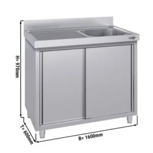 Nerezová drezová skrinka ECO - 1600x600mm - 1 umývadlo pravé - Š500xH400xV250mm