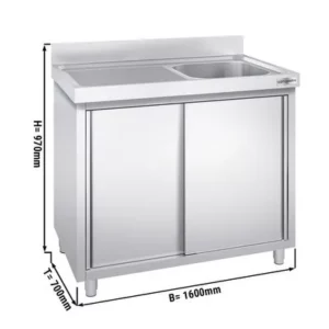 Nerezová drezová skrinka ECO - 1600x700mm - 1 umývadlo pravé - Š600xH500xV300mm