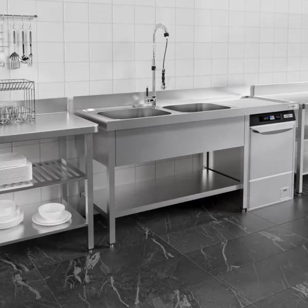 Umývací stôl, nerezový dvojdrez 2000x600mm - 2 umývadlá ľavo - Š500xH400xV250mm - Image 2