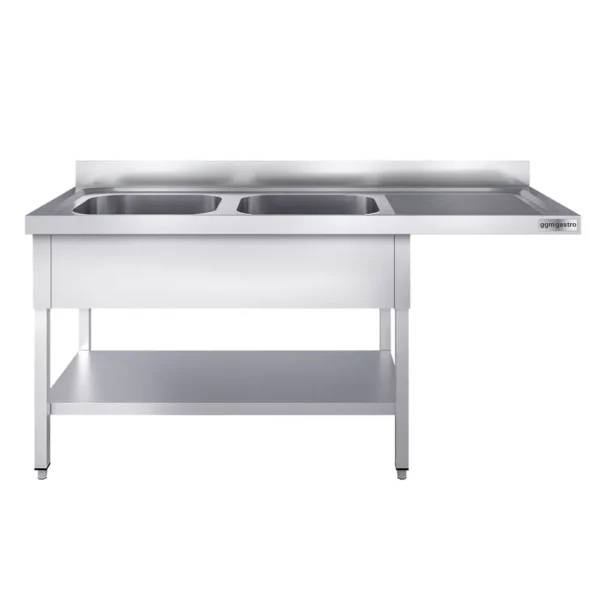 Umývací stôl, nerezový dvojdrez 2000x600mm - 2 umývadlá ľavo - Š500xH400xV250mm - Image 5