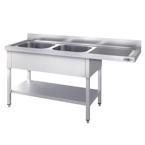 Umývací stôl, nerezový dvojdrez 2000x600mm - 2 umývadlá ľavo - Š500xH400xV250mm - Image 4