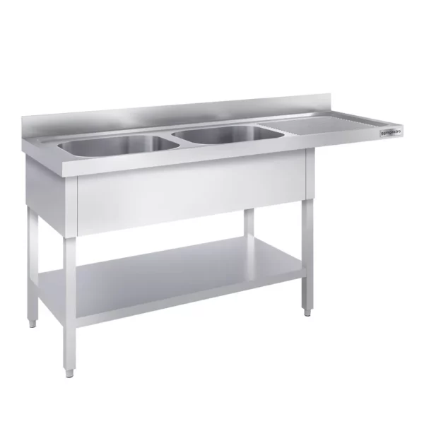 Umývací stôl, nerezový dvojdrez 2000x600mm - 2 umývadlá ľavo - Š500xH400xV250mm - Image 3