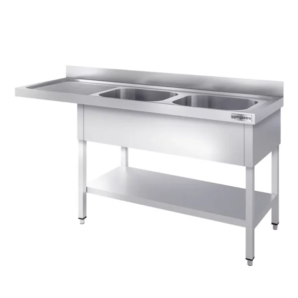 Umývací stôl, nerezový dvojdrez 1800x600mm - 2 umývadlá vpravo - Š500xH400xV250mm - Image 4
