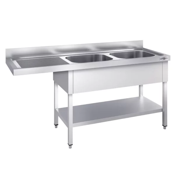 Umývací stôl, nerezový dvojdrez 1800x600mm - 2 umývadlá vpravo - Š500xH400xV250mm - Image 3