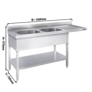 Umývací stôl, nerezový dvojdrez 1600x700mm - 2 umývadlá vľavo - Š400xH500xV250mm