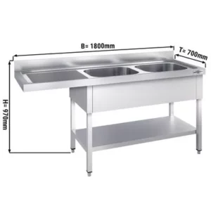 Umývací stôl, nerezový dvojdrez 1800x700mm - 2 umývadlá vpravo - Š500xH500xV300mm