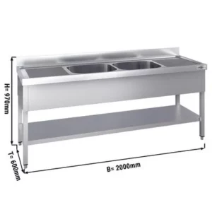 Nerezový drez –  dvojdrez  200x60 cm s 2 umývadlami v strede