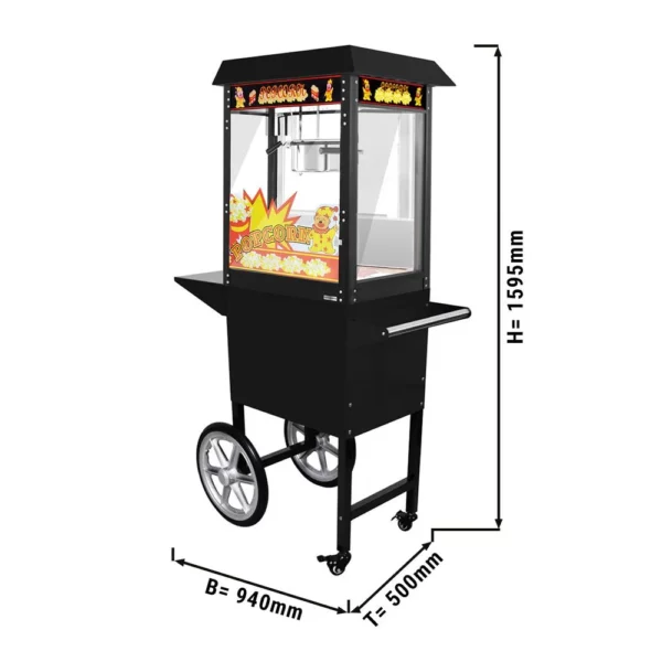 Stroj na popcorn s vozíkom-5 kg/h -čierny - Image 7