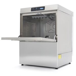 Podpultová umývačka riadu - 50 x 50 cm - s odtokom, oplachovacím prostriedkom a pumpičkou na mydlo - digitálny displej - 400 V
