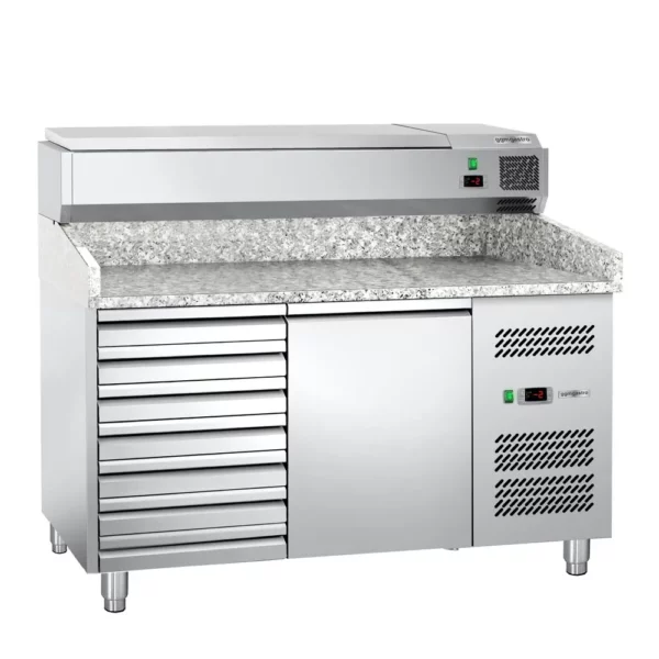 Chladiaci stôl na pizzu ECO - 1,5 x 0,8 m - s 1 dvierkami a 7 neutrálnymi zásuvkami - Image 2