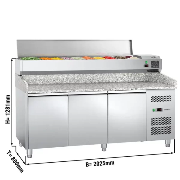 Chladiaci stôl na pizzu ECO - 2,0 x 0,8 m - s 3 dverami  vrátane chladiacej vitríny - 9x GN 1/3 - Image 6