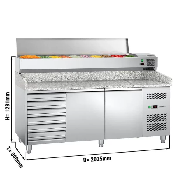 Chladiaci stôl na pizzu ECO - 2,0 x 0,8 m - s 2 dvierkami a 7 neutrálnymi zásuvkami - Image 5