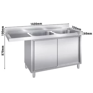 Drezová skrinka k umývačke riadu- 1600x700- 2 umývadlá vpravo Š400xH500xV250mm