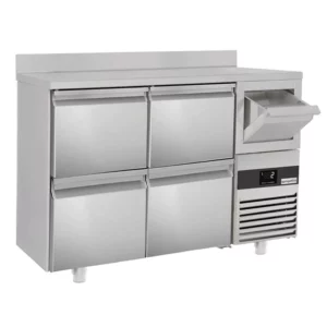 Barový a nápojový chladiaci stôl PREMIUM - 1580x600mm - 4 zásuvky, zásuvka a klopačka na kávu